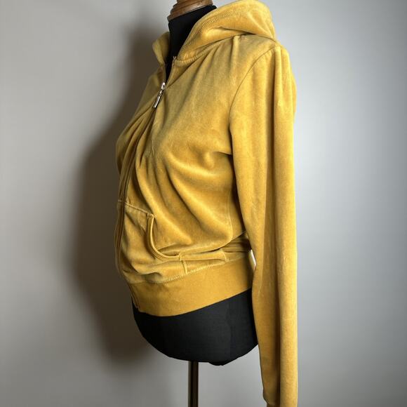 Y2K Yellow Gold Velour Jacket Sz S Zip Up Hoodie Retro Indie Fairy Grunge - Picture 4 of 7